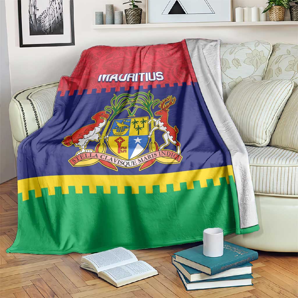 Mauritius Independence Day Blanket with Stella Clavisque Maris Indici and Floral Pattern