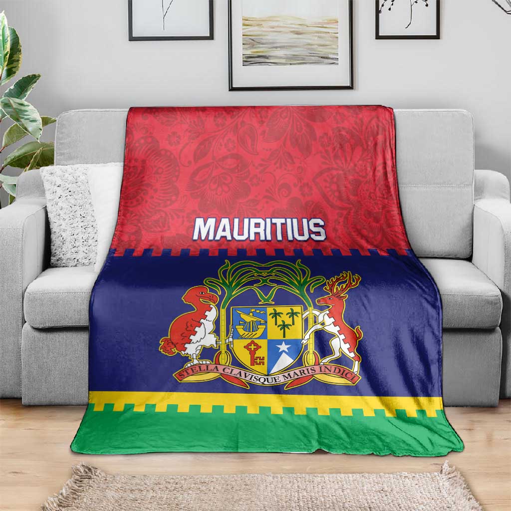 Mauritius Independence Day Blanket with Stella Clavisque Maris Indici and Floral Pattern