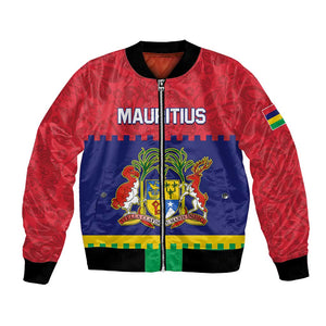 Mauritius Independence Day Bomber Jacket with Stella Clavisque Maris Indici and Floral Pattern