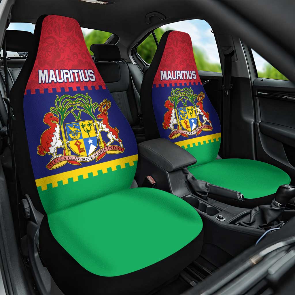 Mauritius Independence Day Car Seat Cover with Stella Clavisque Maris Indici and Floral Pattern