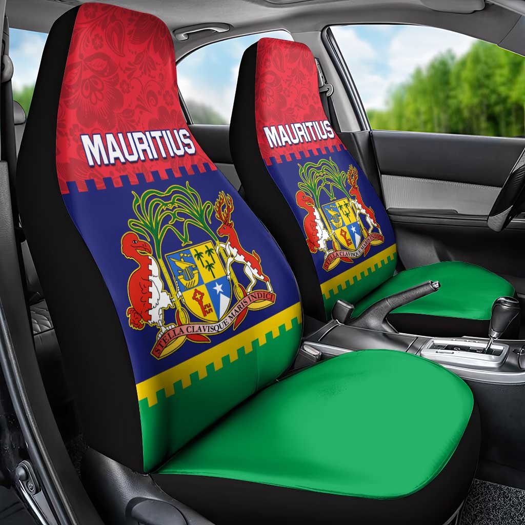 Mauritius Independence Day Car Seat Cover with Stella Clavisque Maris Indici and Floral Pattern