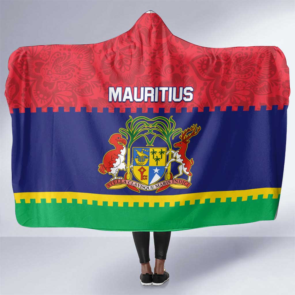 Mauritius Independence Day Hooded Blanket with Stella Clavisque Maris Indici and Floral Pattern