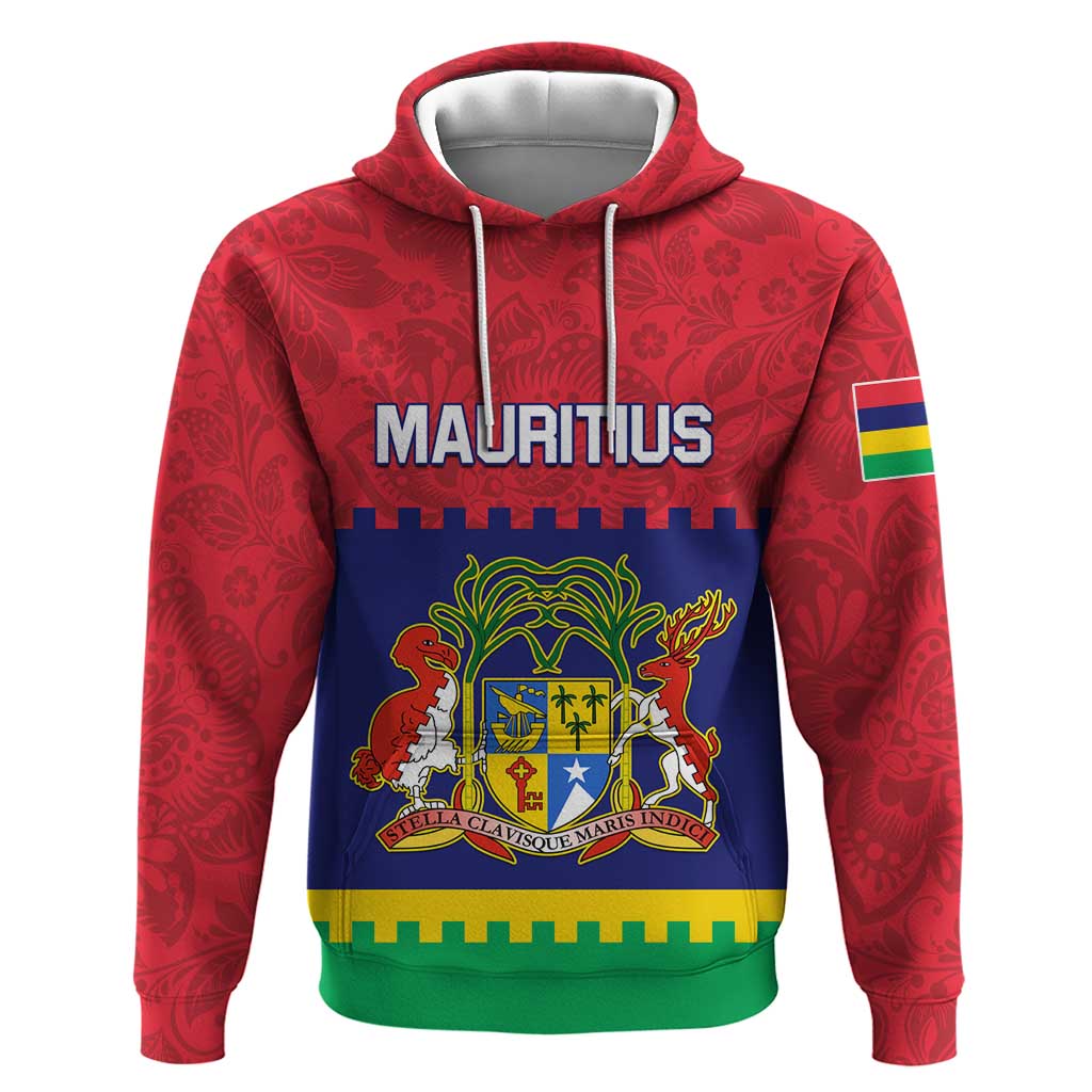 Mauritius Independence Day Hoodie with Stella Clavisque Maris Indici and Floral Pattern