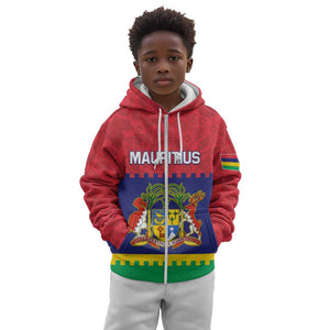 Mauritius Independence Day Kid Hoodie with Stella Clavisque Maris Indici and Floral Pattern