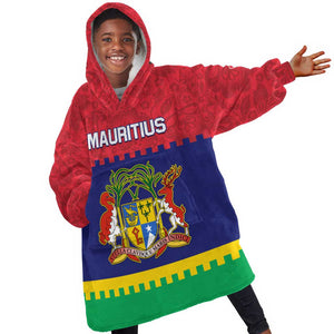 Mauritius Independence Day KId Wearable Blanket Hoodie with Stella Clavisque Maris Indici and Floral Pattern