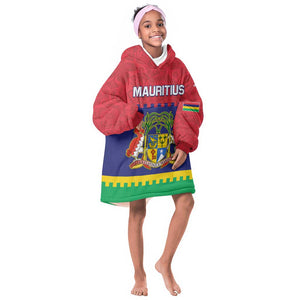 Mauritius Independence Day KId Wearable Blanket Hoodie with Stella Clavisque Maris Indici and Floral Pattern