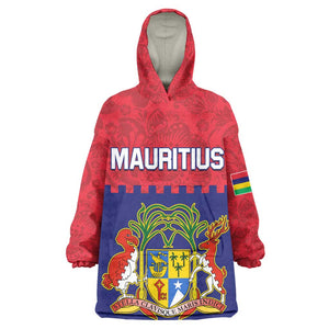 Mauritius Independence Day KId Wearable Blanket Hoodie with Stella Clavisque Maris Indici and Floral Pattern