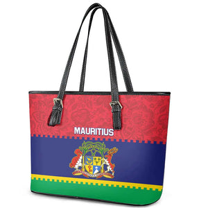 Mauritius Independence Day Leather Tote Bag with Stella Clavisque Maris Indici and Floral Pattern