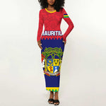 Mauritius Independence Day Long Sleeve Bodycon Dress with Stella Clavisque Maris Indici and Floral Pattern LT01