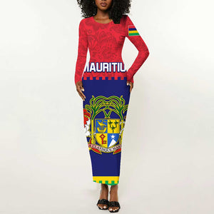 Mauritius Independence Day Long Sleeve Bodycon Dress with Stella Clavisque Maris Indici and Floral Pattern