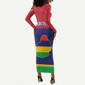 Mauritius Independence Day Long Sleeve Bodycon Dress with Stella Clavisque Maris Indici and Floral Pattern