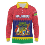 Mauritius Independence Day Long Sleeve Polo Shirt with Stella Clavisque Maris Indici and Floral Pattern