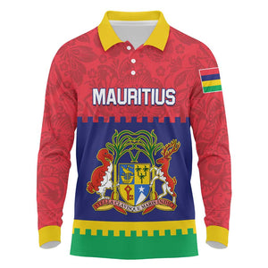 Mauritius Independence Day Long Sleeve Polo Shirt with Stella Clavisque Maris Indici and Floral Pattern