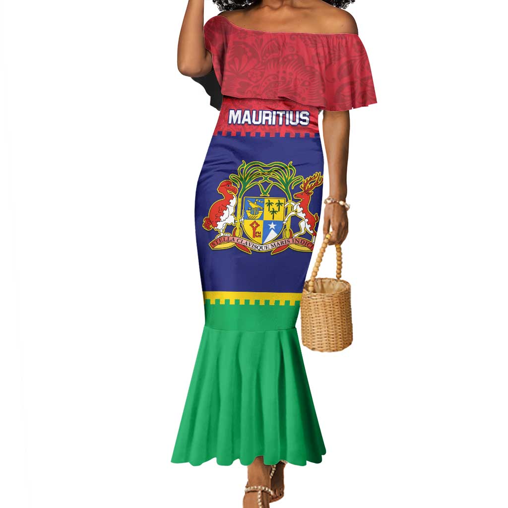 Mauritius Independence Day Mermaid Dress with Stella Clavisque Maris Indici and Floral Pattern