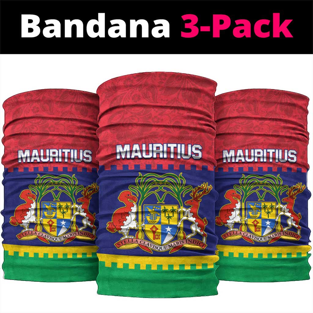 Mauritius Independence Day Neck Gaiter Stella Clavisque Maris Indici and Floral Pattern LT01