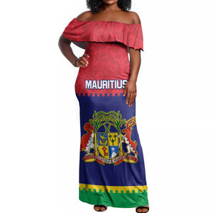 Mauritius Independence Day Off Shoulder Maxi Dress with Stella Clavisque Maris Indici and Floral Pattern