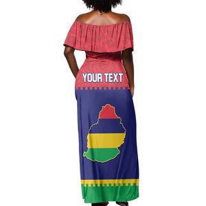 Mauritius Independence Day Off Shoulder Maxi Dress with Stella Clavisque Maris Indici and Floral Pattern