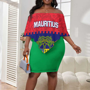 Mauritius Independence Day Off Shoulder Short Dress with Stella Clavisque Maris Indici and Floral Pattern LT01