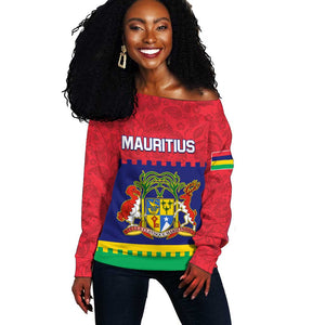 Mauritius Independence Day Off Shoulder Sweater with Stella Clavisque Maris Indici and Floral Pattern