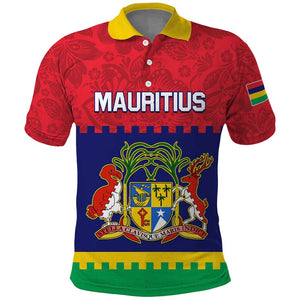 Mauritius Independence Day Polo Shirt with Stella Clavisque Maris Indici and Floral Pattern