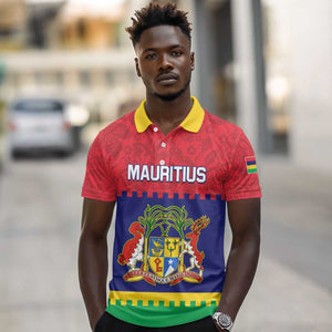 Mauritius Independence Day Polo Shirt with Stella Clavisque Maris Indici and Floral Pattern