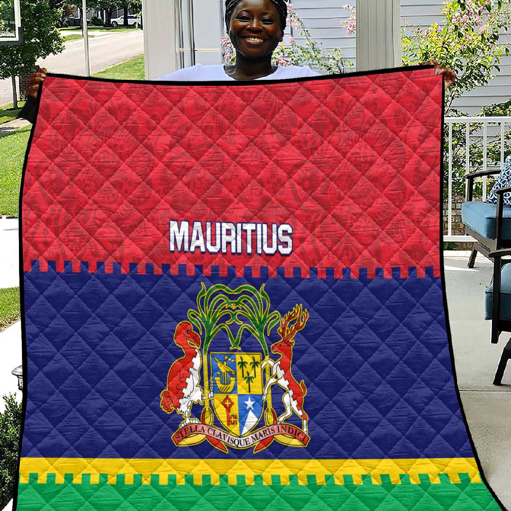 Mauritius Independence Day Quilt with Stella Clavisque Maris Indici and Floral Pattern