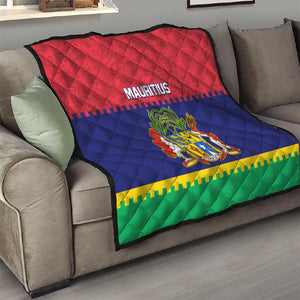 Mauritius Independence Day Quilt with Stella Clavisque Maris Indici and Floral Pattern