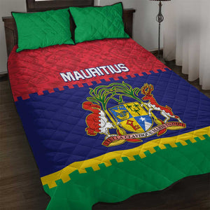 Mauritius Independence Day Quilt Bed Set with Stella Clavisque Maris Indici and Floral Pattern