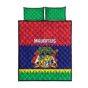 Mauritius Independence Day Quilt Bed Set with Stella Clavisque Maris Indici and Floral Pattern