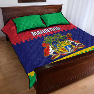 Mauritius Independence Day Quilt Bed Set with Stella Clavisque Maris Indici and Floral Pattern