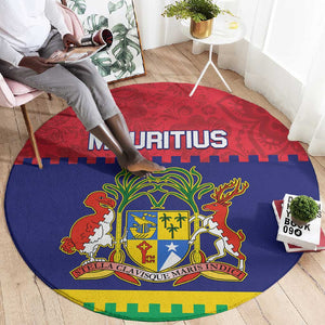 Mauritius Independence Day Round Carpet with Stella Clavisque Maris Indici and Floral Pattern