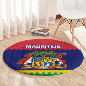 Mauritius Independence Day Round Carpet with Stella Clavisque Maris Indici and Floral Pattern