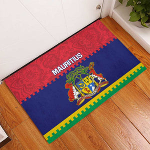 Mauritius Independence Day Rubber Doormat with Stella Clavisque Maris Indici and Floral Pattern