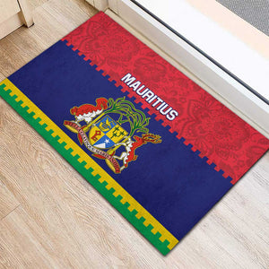 Mauritius Independence Day Rubber Doormat with Stella Clavisque Maris Indici and Floral Pattern