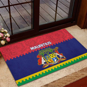 Mauritius Independence Day Rubber Doormat with Stella Clavisque Maris Indici and Floral Pattern