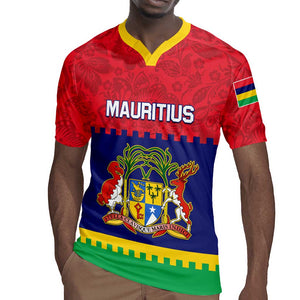 Mauritius Independence Day Rugby Jersey with Stella Clavisque Maris Indici and Floral Pattern