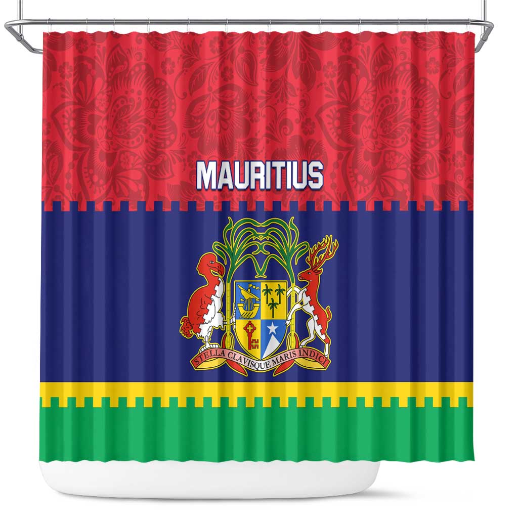 Mauritius Independence Day Shower Curtain with Stella Clavisque Maris Indici and Floral Pattern