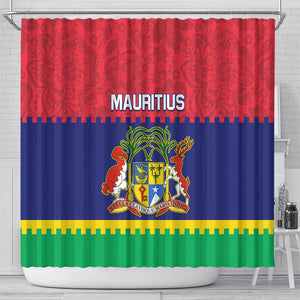 Mauritius Independence Day Shower Curtain with Stella Clavisque Maris Indici and Floral Pattern