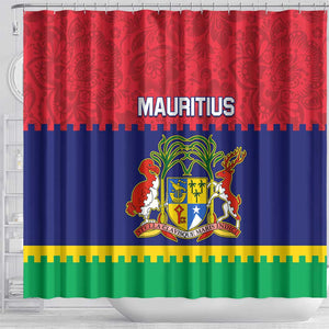 Mauritius Independence Day Shower Curtain with Stella Clavisque Maris Indici and Floral Pattern