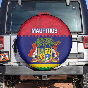 Mauritius Independence Day Spare Tire Cover with Stella Clavisque Maris Indici and Floral Pattern