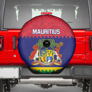 Mauritius Independence Day Spare Tire Cover with Stella Clavisque Maris Indici and Floral Pattern