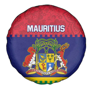 Mauritius Independence Day Spare Tire Cover with Stella Clavisque Maris Indici and Floral Pattern