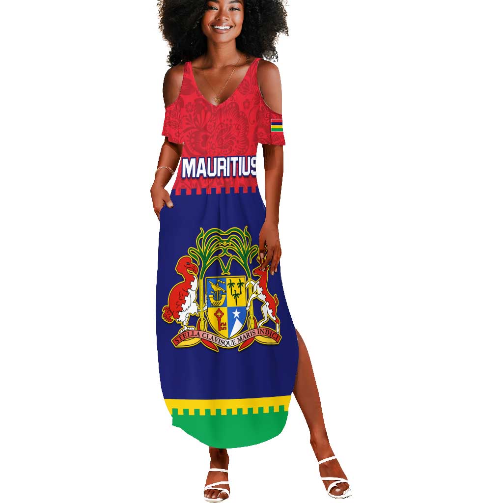 Mauritius Independence Day Summer Maxi Dress with Stella Clavisque Maris Indici and Floral Pattern