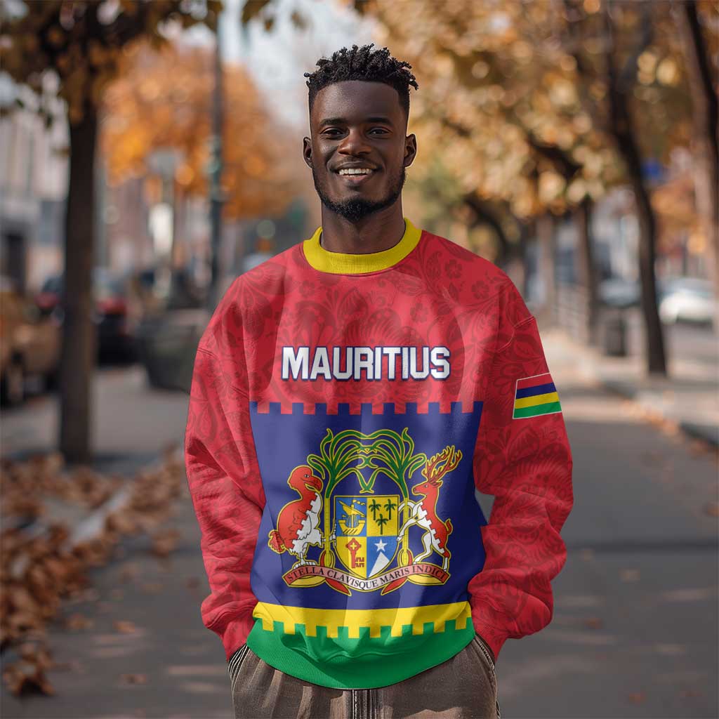 Mauritius Independence Day Sweatshirt with Stella Clavisque Maris Indici and Floral Pattern