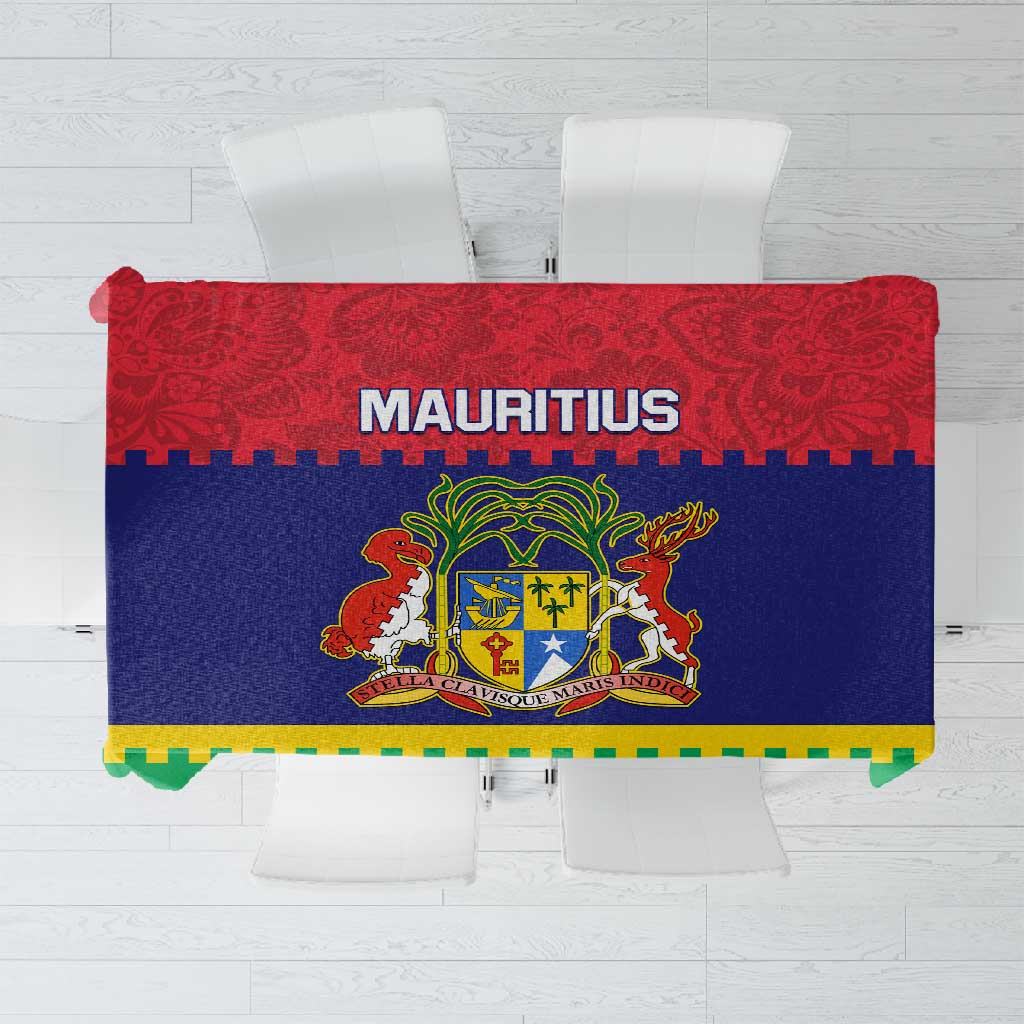 Mauritius Independence Day Tablecloth with Stella Clavisque Maris Indici and Floral Pattern