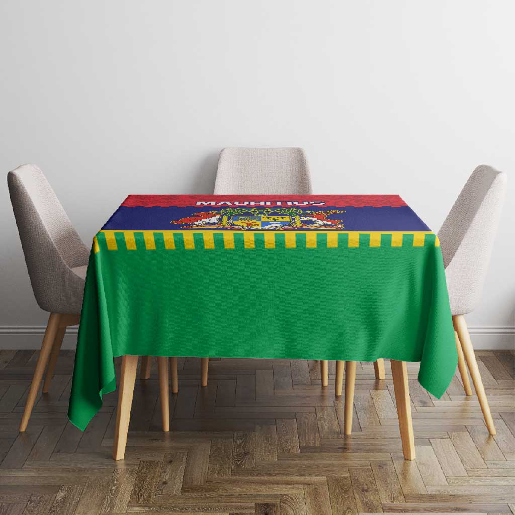 Mauritius Independence Day Tablecloth with Stella Clavisque Maris Indici and Floral Pattern