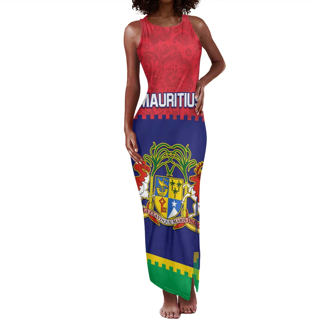 Mauritius Independence Day Tank Maxi Dress with Stella Clavisque Maris Indici and Floral Pattern