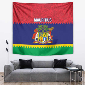 Mauritius Independence Day Tapestry with Stella Clavisque Maris Indici and Floral Pattern