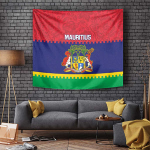 Mauritius Independence Day Tapestry with Stella Clavisque Maris Indici and Floral Pattern