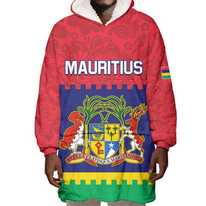 Mauritius Independence Day Wearable Blanket Hoodie with Stella Clavisque Maris Indici and Floral Pattern